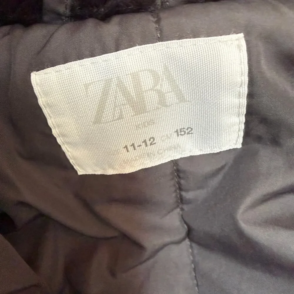 Zara Kids Girls Faux Fur Coat Hooded Gray Cozy Furry Warm Girls 11-12
